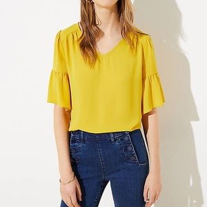 NWOT! The LOFT Top - Ruffled Sleeve Mixed Media